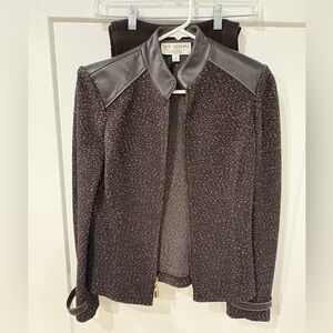 St. John Brown and Cream Leather Trim Jacket with Pants set